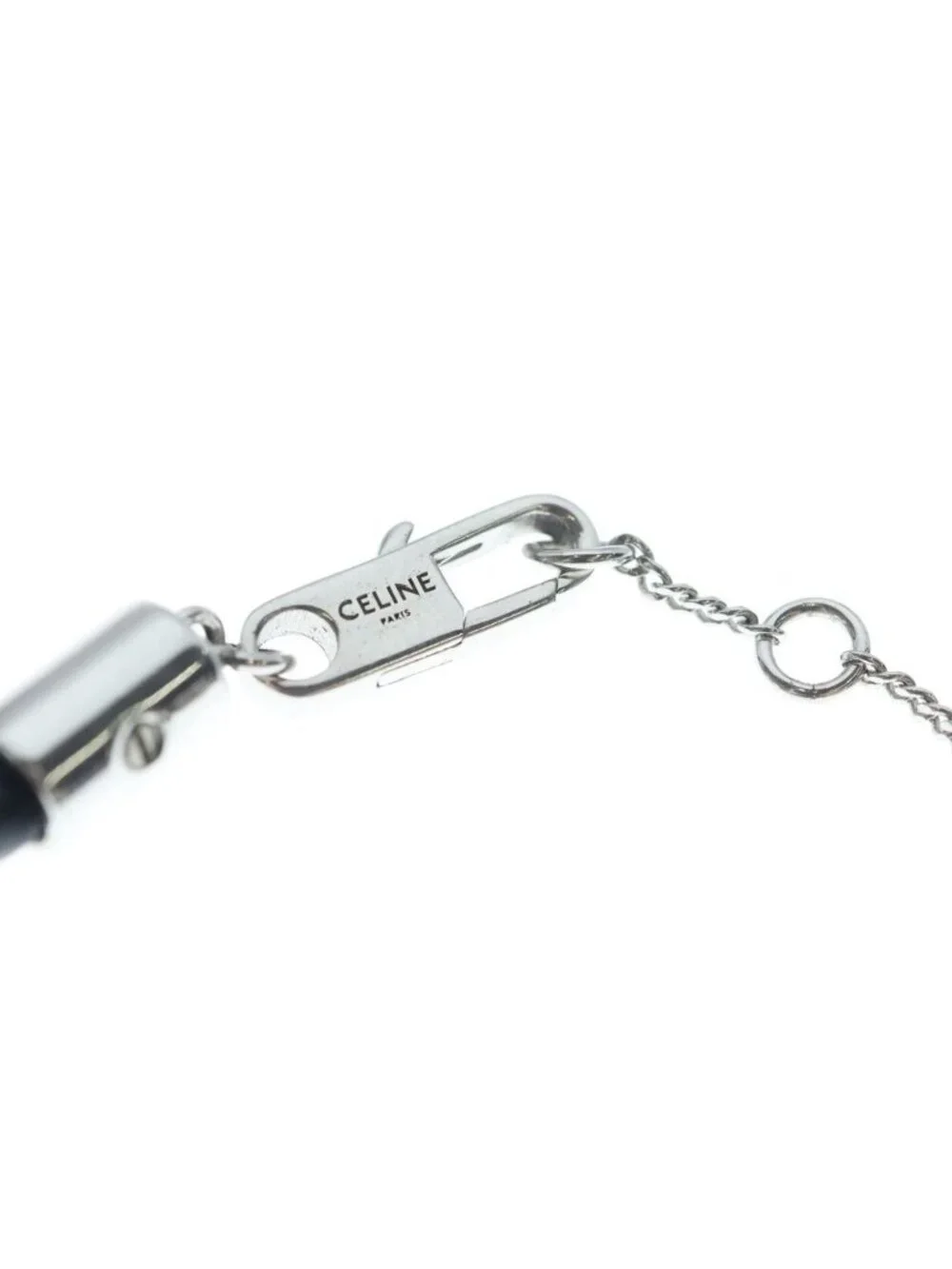 Celine Triomphe Leather Beach Bra Bangle Silver Black Bracelet
